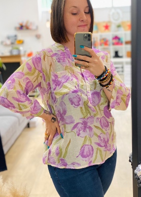 Blouse Kyoto vaporeuse imprimée Violette