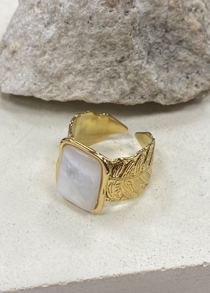 Bague acier fantaisie, blanc 