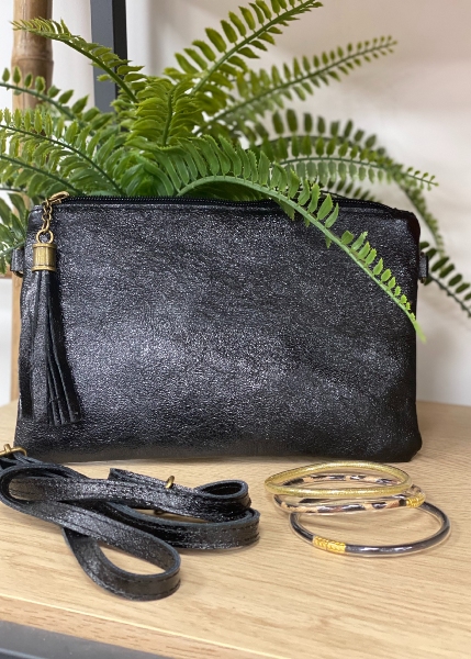 Pochette cuir paillettes unies