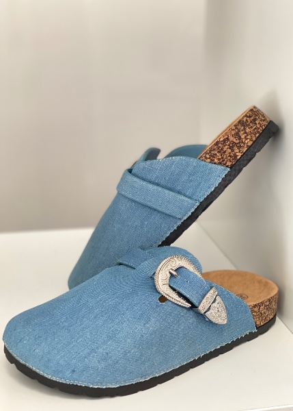 Mules à boucle denim 