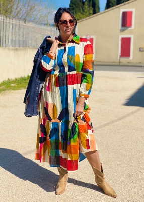 Robe Palme tribal avec col 